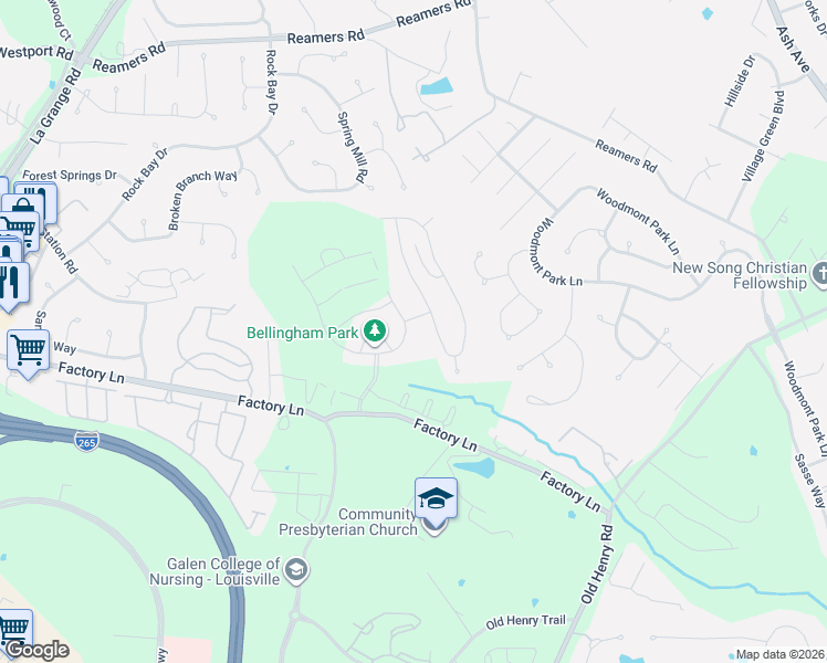 map of restaurants, bars, coffee shops, grocery stores, and more near 13901 Halden Ridge Way in Louisville