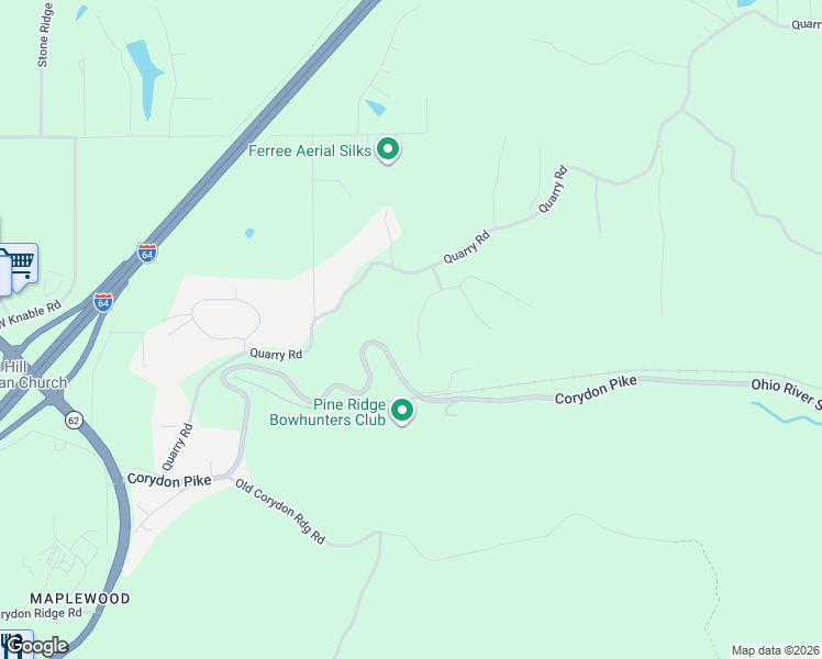 map of restaurants, bars, coffee shops, grocery stores, and more near 1005 Canyon Road in New Albany