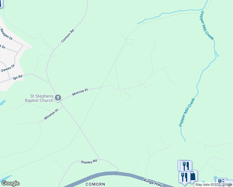 map of restaurants, bars, coffee shops, grocery stores, and more near 7456 Muscoe Place in King George