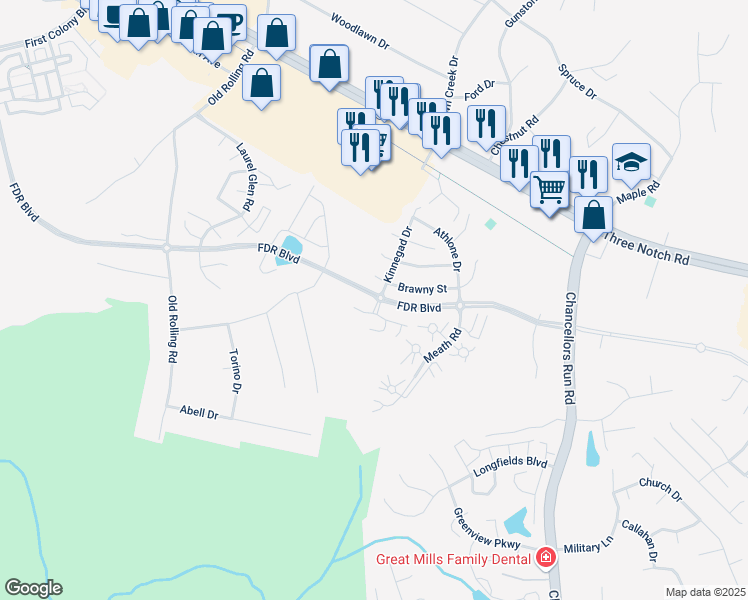 map of restaurants, bars, coffee shops, grocery stores, and more near 22701 Amber Drive in California