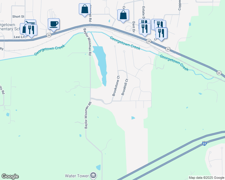 map of restaurants, bars, coffee shops, grocery stores, and more near 1010 Brookstone Court in Georgetown