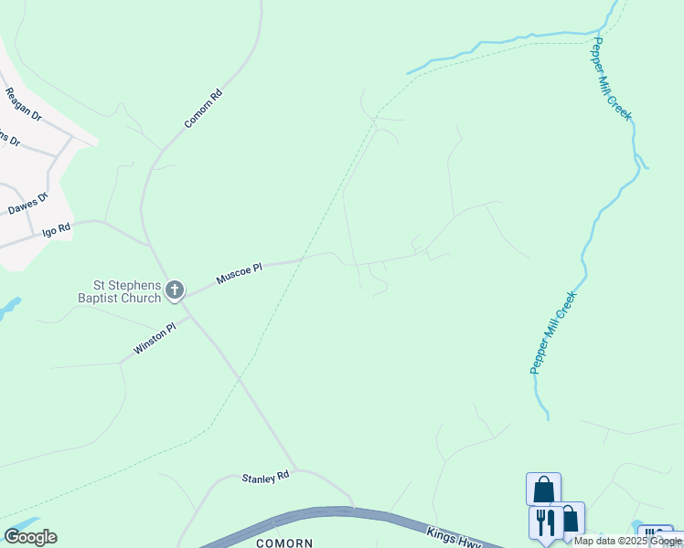 map of restaurants, bars, coffee shops, grocery stores, and more near 7456 Muscoe Place in King George