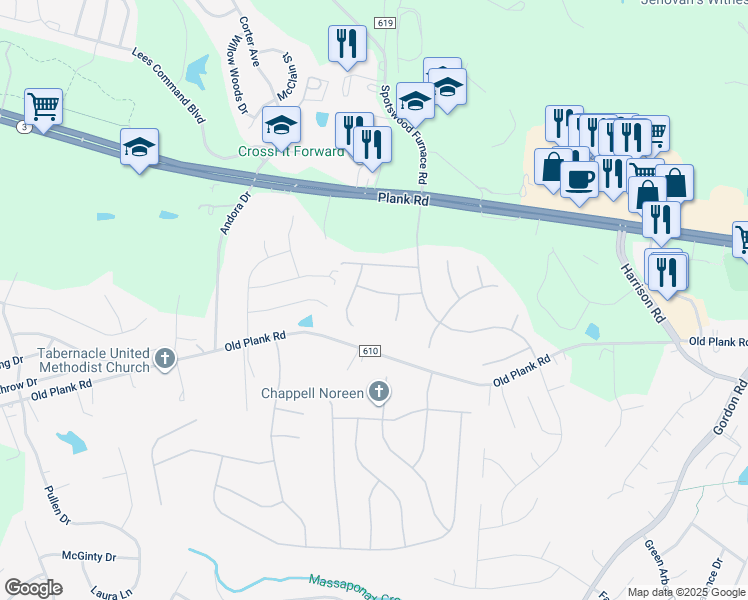 map of restaurants, bars, coffee shops, grocery stores, and more near 6910 Tower of London Drive in Fredericksburg