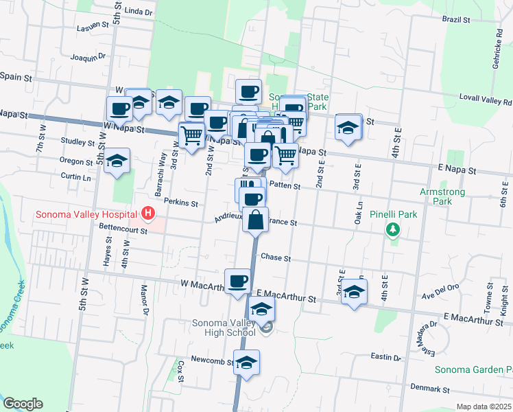 map of restaurants, bars, coffee shops, grocery stores, and more near 669 California 12 in Sonoma