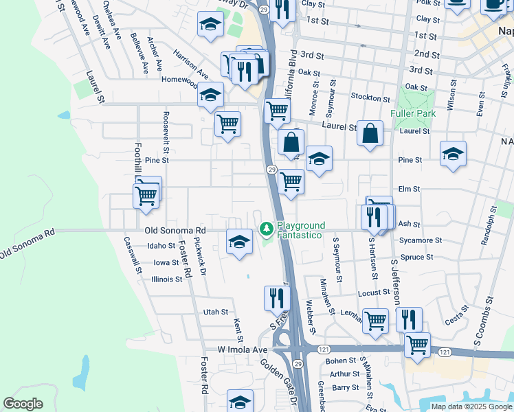 map of restaurants, bars, coffee shops, grocery stores, and more near 2531 Hawthorne Court in Napa