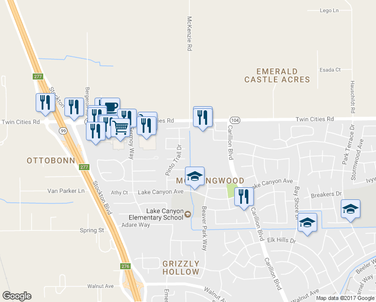 map of restaurants, bars, coffee shops, grocery stores, and more near 798 Trakhaner Court in Galt