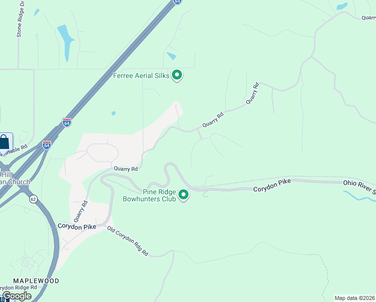 map of restaurants, bars, coffee shops, grocery stores, and more near 1005 Canyon Road in New Albany