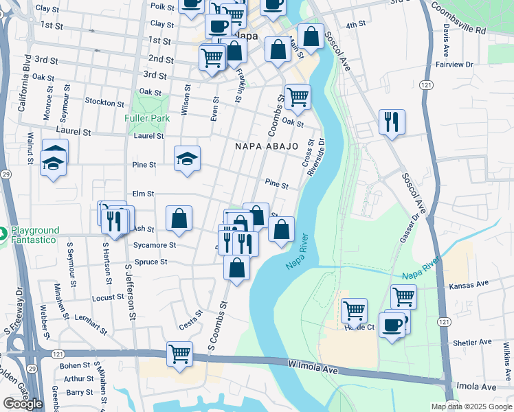 map of restaurants, bars, coffee shops, grocery stores, and more near 206 Coombs Street in Napa