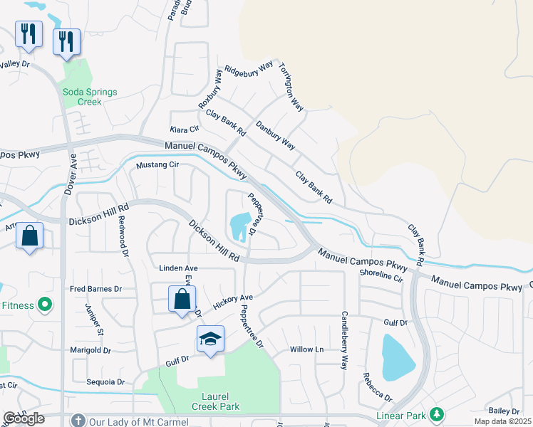 map of restaurants, bars, coffee shops, grocery stores, and more near 3340 Peppertree Drive in Fairfield