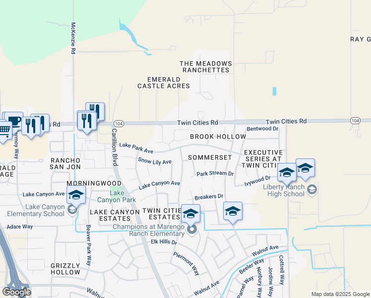 map of restaurants, bars, coffee shops, grocery stores, and more near 1000 Lake Park Avenue in Galt