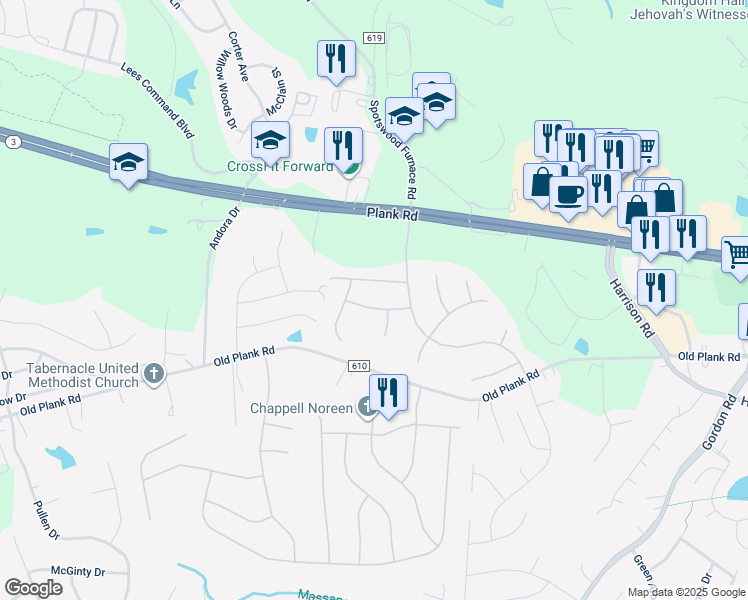 map of restaurants, bars, coffee shops, grocery stores, and more near 6909 Tower of London Drive in Fredericksburg