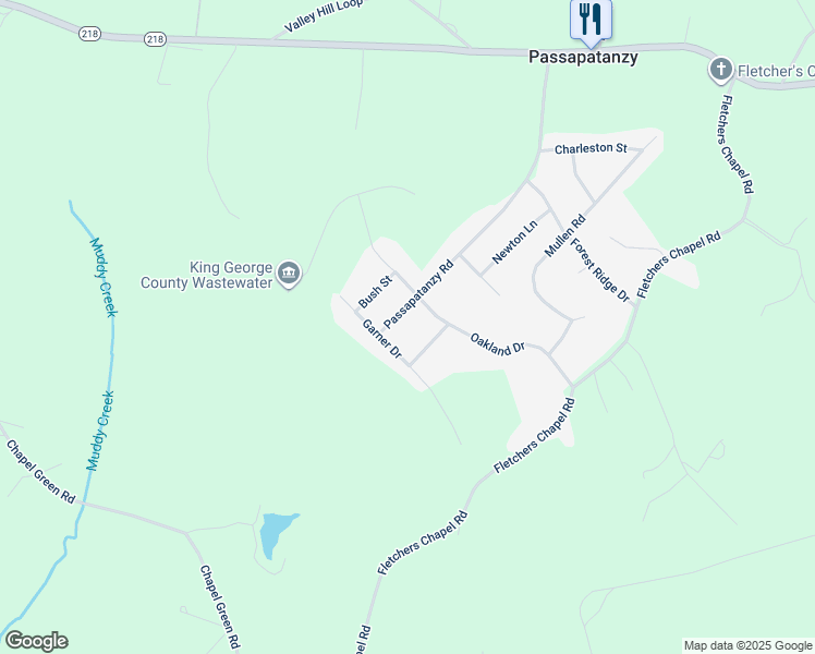 map of restaurants, bars, coffee shops, grocery stores, and more near 8649 Passapatanzy Road in King George