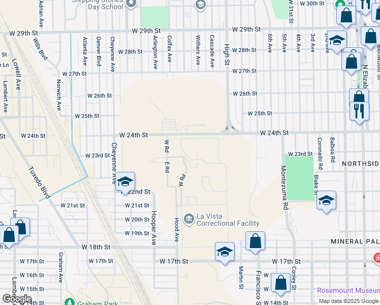 map of restaurants, bars, coffee shops, grocery stores, and more near in Pueblo