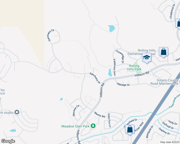 map of restaurants, bars, coffee shops, grocery stores, and more near 2332 Sanctuary Drive in Fairfield