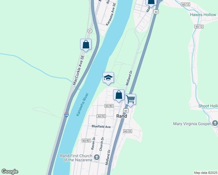 map of restaurants, bars, coffee shops, grocery stores, and more near 4799 Midland Drive in Charleston