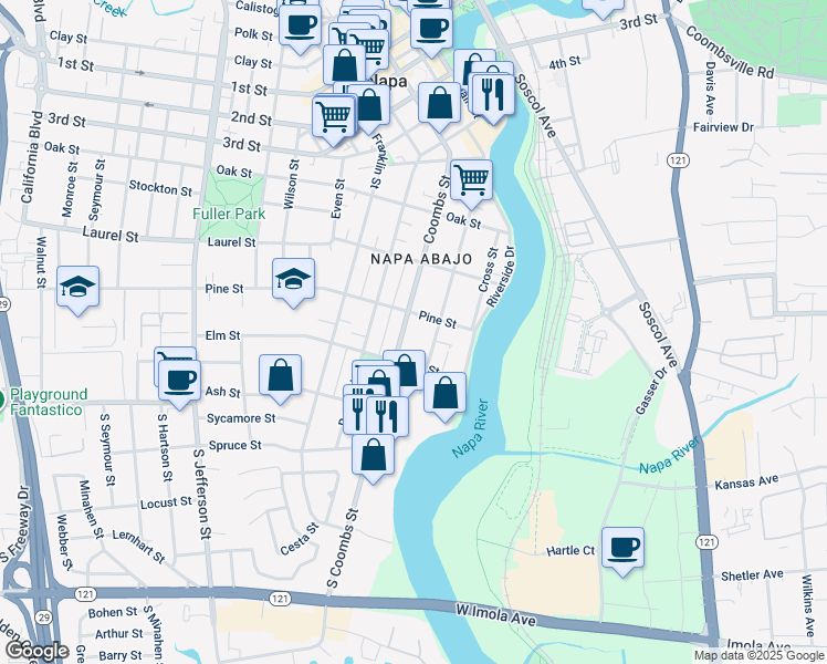 map of restaurants, bars, coffee shops, grocery stores, and more near 305 Coombs Street in Napa