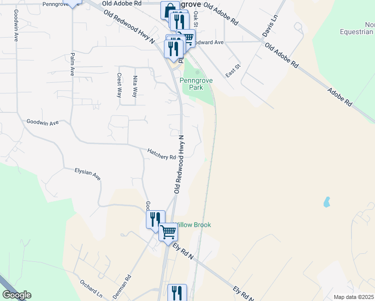 map of restaurants, bars, coffee shops, grocery stores, and more near 5712 Hatchery Court in Penngrove