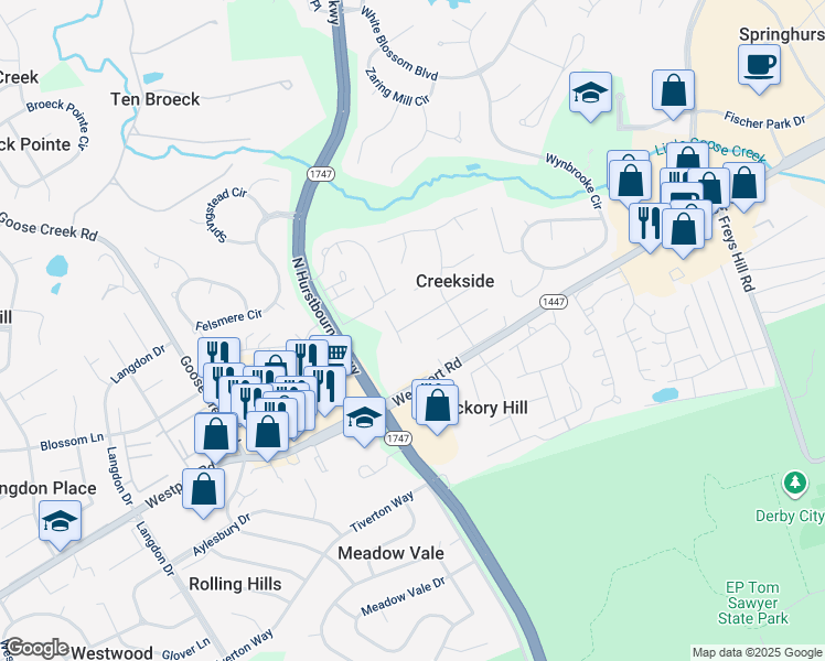 map of restaurants, bars, coffee shops, grocery stores, and more near 9805 Kenmont Lane in Louisville