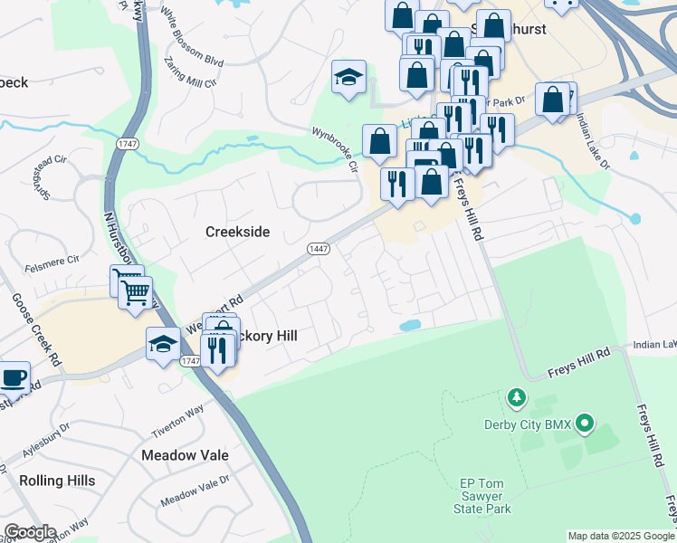 map of restaurants, bars, coffee shops, grocery stores, and more near 3112 Stonebridge Road in Louisville