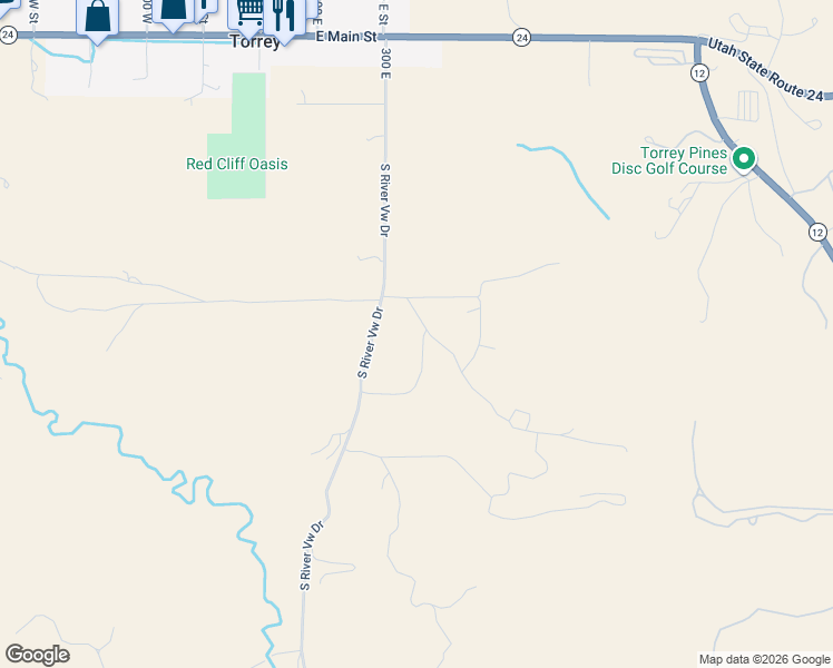 map of restaurants, bars, coffee shops, grocery stores, and more near County Road in Torrey