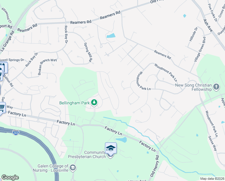 map of restaurants, bars, coffee shops, grocery stores, and more near 3814 Cressington Place in Louisville