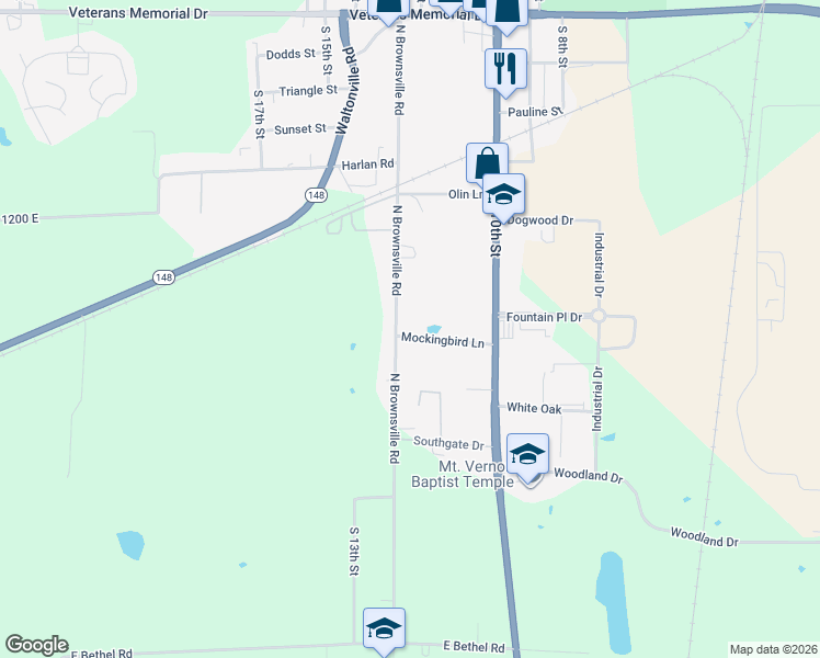 map of restaurants, bars, coffee shops, grocery stores, and more near 2210-2512 North Brownsville Road in Mount Vernon