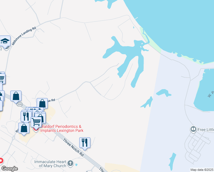 map of restaurants, bars, coffee shops, grocery stores, and more near 22632 Davidson Lane in Lexington Park