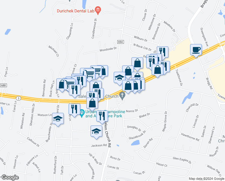 map of restaurants, bars, coffee shops, grocery stores, and more near 4107 Plank Road in Fredericksburg