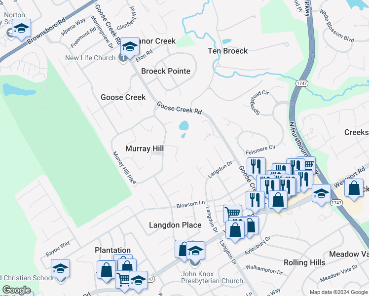 map of restaurants, bars, coffee shops, grocery stores, and more near 2911 Aspendale Road in Louisville
