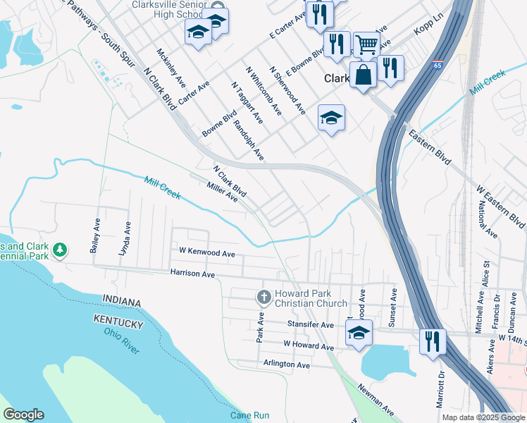 map of restaurants, bars, coffee shops, grocery stores, and more near 522 Francis Avenue in Clarksville
