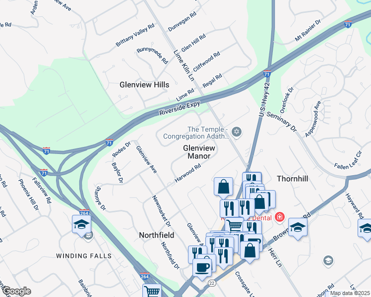 map of restaurants, bars, coffee shops, grocery stores, and more near 15 Glenwood Road in Louisville