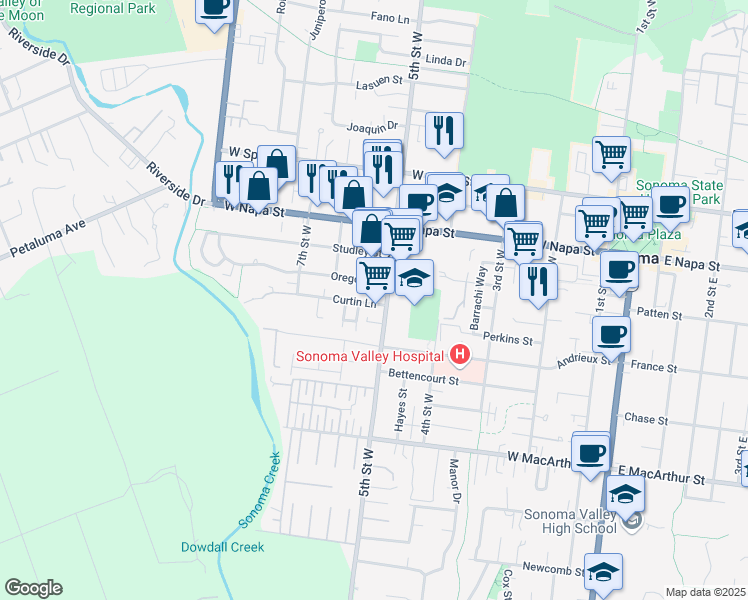 map of restaurants, bars, coffee shops, grocery stores, and more near 514 Curtin Lane in Sonoma