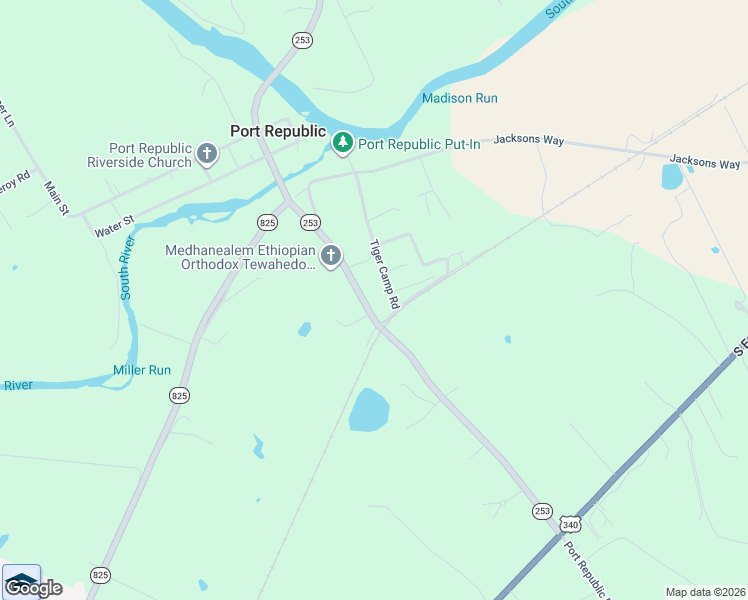 map of restaurants, bars, coffee shops, grocery stores, and more near 11094-11160 Port Republic Road in Port Republic