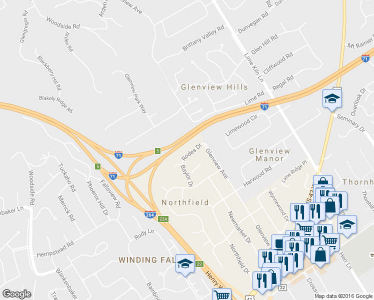 map of restaurants, bars, coffee shops, grocery stores, and more near 6107 Rodes Drive in Louisville