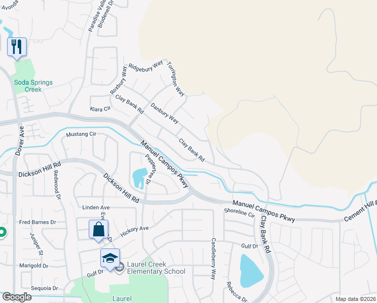 map of restaurants, bars, coffee shops, grocery stores, and more near 3806 Clay Bank Road in Fairfield