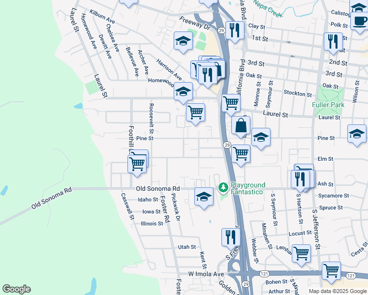 map of restaurants, bars, coffee shops, grocery stores, and more near 252 Collier Blvd in Napa
