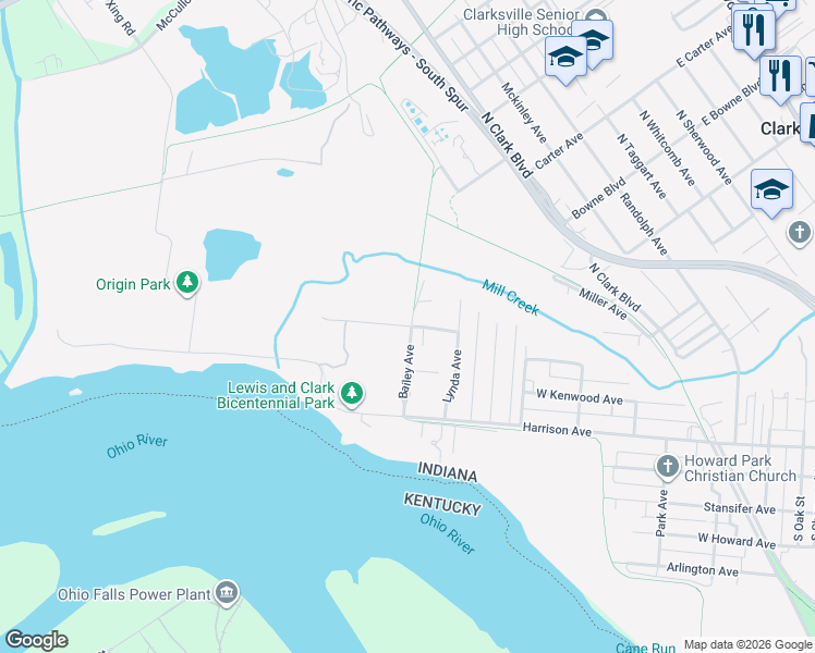 map of restaurants, bars, coffee shops, grocery stores, and more near 1108 Francis Avenue in Clarksville