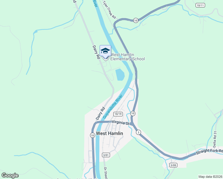 map of restaurants, bars, coffee shops, grocery stores, and more near 65 Dairy Road in West Hamlin