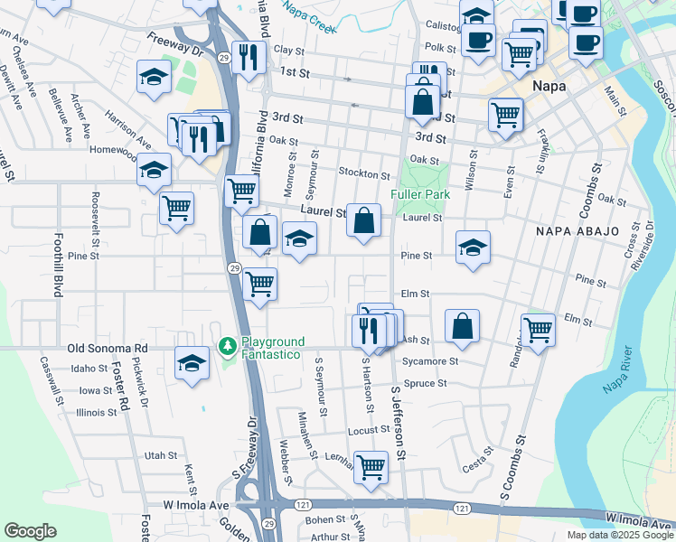 map of restaurants, bars, coffee shops, grocery stores, and more near 130 Legacy Court in Napa