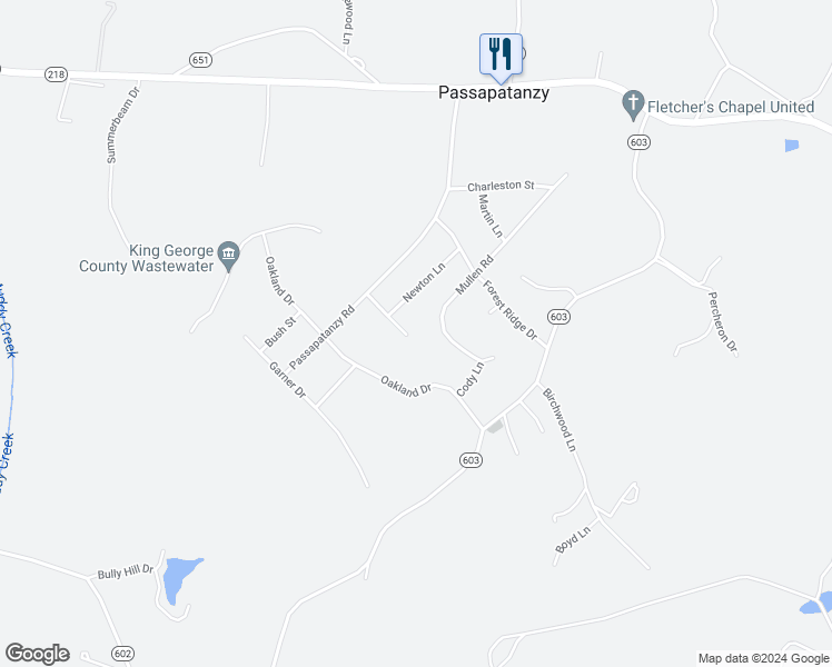 map of restaurants, bars, coffee shops, grocery stores, and more near 1261 Winfield Court in King George