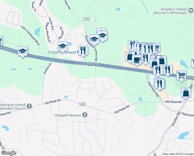 map of restaurants, bars, coffee shops, grocery stores, and more near 12015 Big Ben Boulevard in Fredericksburg