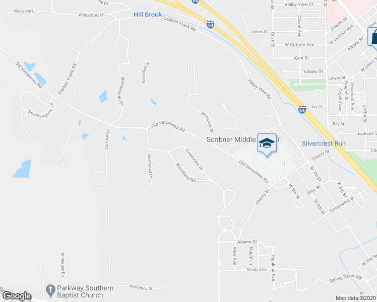 map of restaurants, bars, coffee shops, grocery stores, and more near 1714 Crestview Drive in New Albany