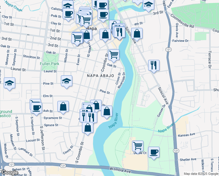 map of restaurants, bars, coffee shops, grocery stores, and more near 318 Brown Street in Napa