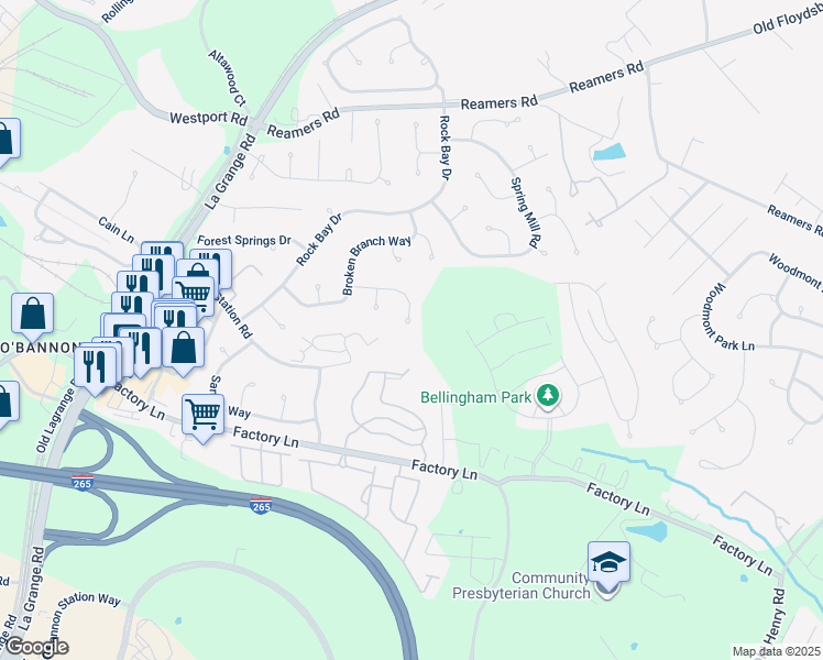 map of restaurants, bars, coffee shops, grocery stores, and more near 3700 Cypress Springs Place in Louisville