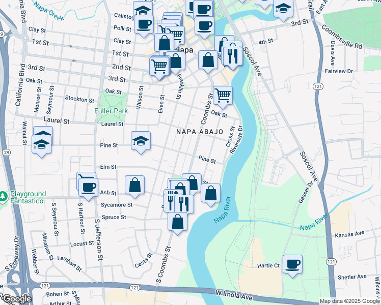 map of restaurants, bars, coffee shops, grocery stores, and more near 305 Coombs Street in Napa