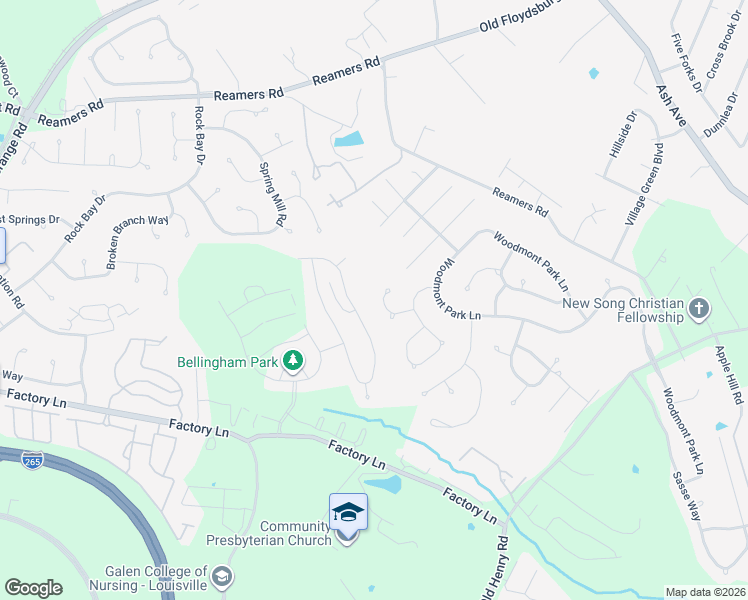 map of restaurants, bars, coffee shops, grocery stores, and more near 3814 Cressington Place in Louisville