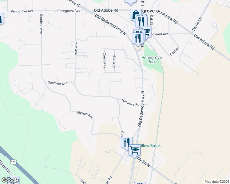 map of restaurants, bars, coffee shops, grocery stores, and more near 730 Goodwin Avenue in Penngrove