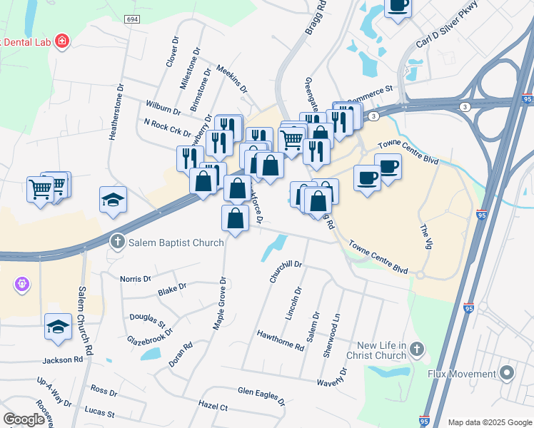map of restaurants, bars, coffee shops, grocery stores, and more near 905 Taskforce Drive in Fredericksburg
