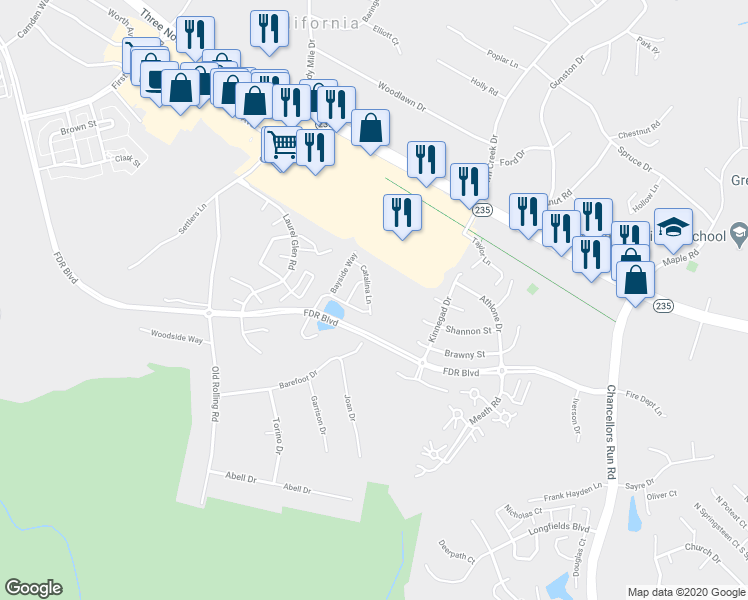 map of restaurants, bars, coffee shops, grocery stores, and more near 45602 Catalina Lane in California