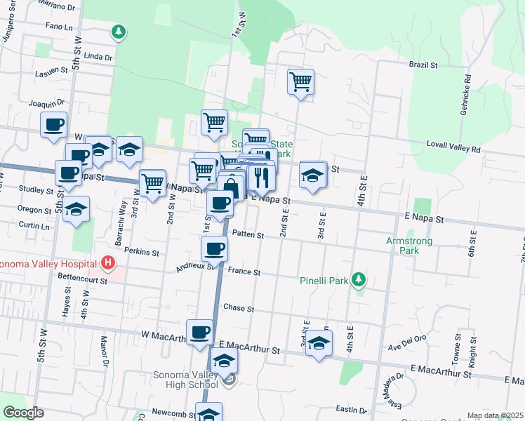 map of restaurants, bars, coffee shops, grocery stores, and more near 532 Nathanson Creek Lane in Sonoma